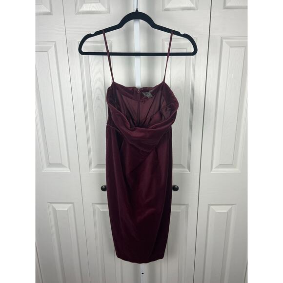 bitten by sarah jessica parker velvet maroon strapless knee length dress size 8 - Picture 5 of 7